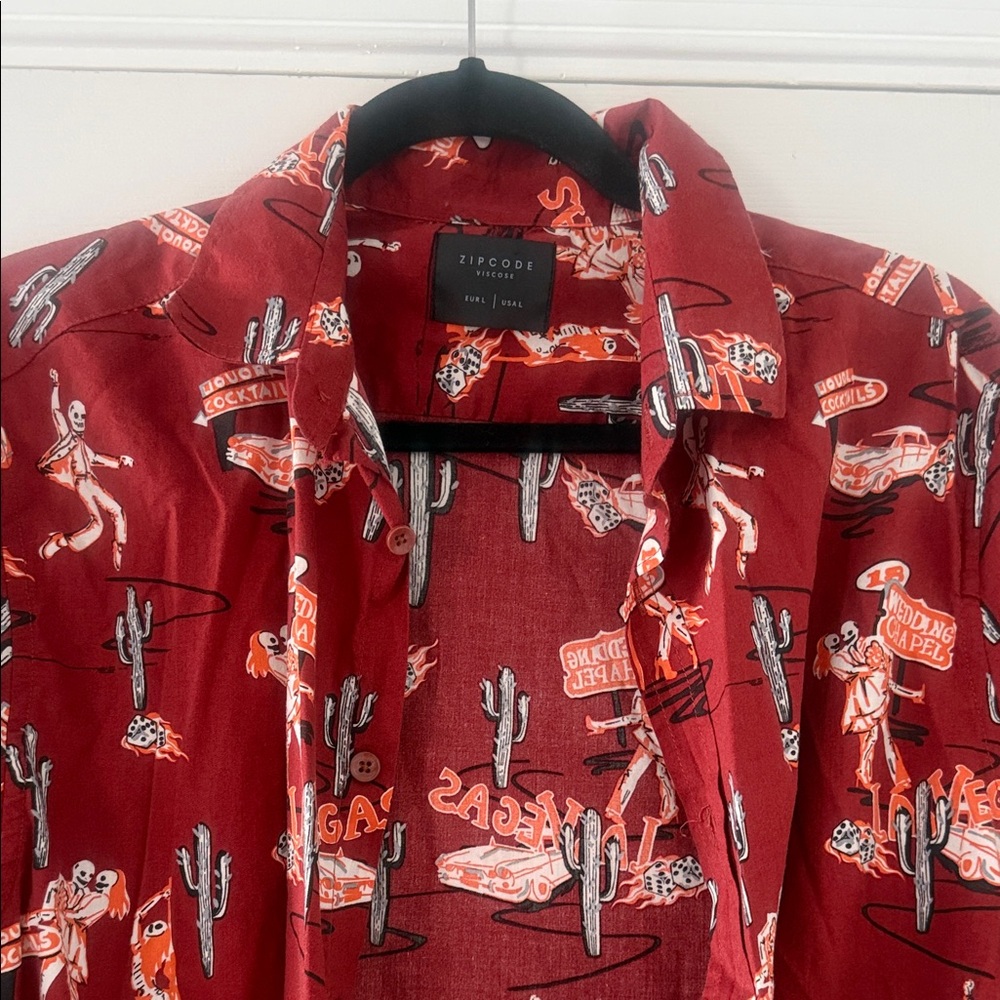 Zipcode Design Red Graphic Casual Button Down Shirt